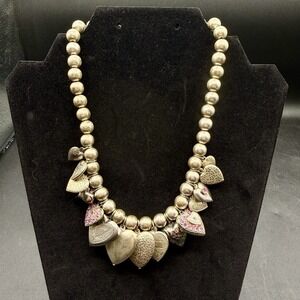 VTG Pididdly LINKS Style Necklace 15" HEARTS Charms SILVER Locket Pink Valentine